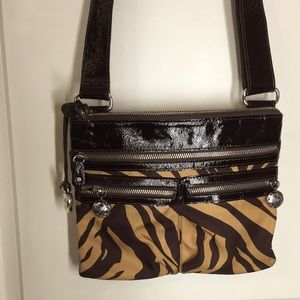 Authentic Brighton Patent Leather crossbody Zebra Bag Brown Tan